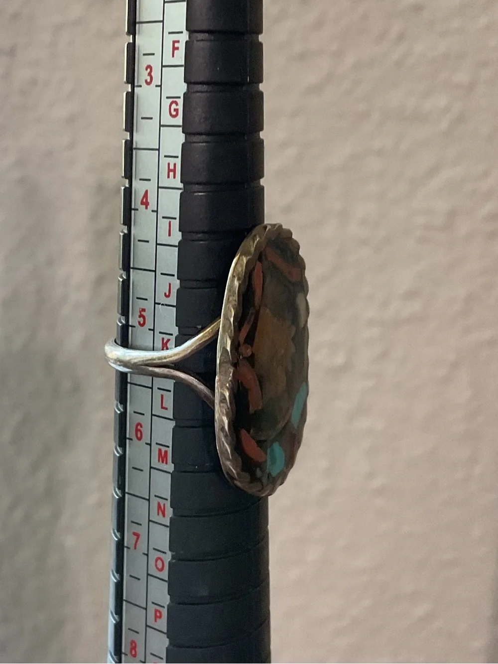 Vintage Sterling Native American Coin Gemstone Mosaic Inlay Ring Size 5.25